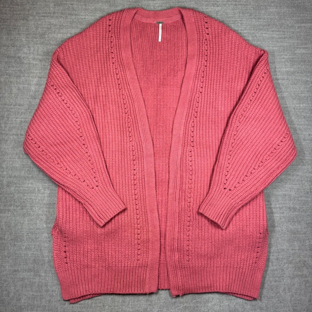 Free People Nightingale Cardigan Large Rose Pink Chunky Knit Oversized Heavy